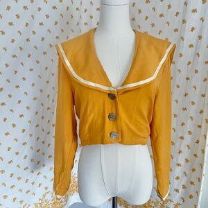 Vintage 1980s Mustard Sailor Blouse – Autumn Cropped Button Up – Autograph